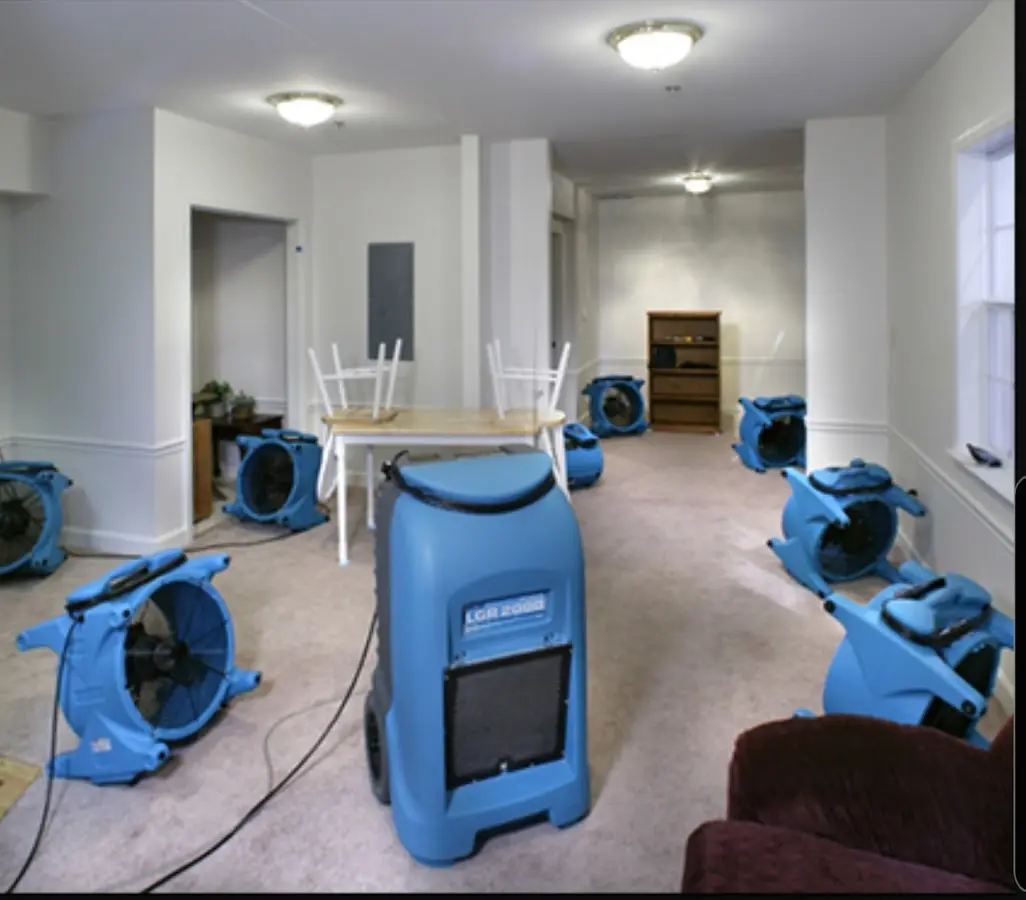 Air movers and dehumidifier setup for Water Extraction & Removal in Saks